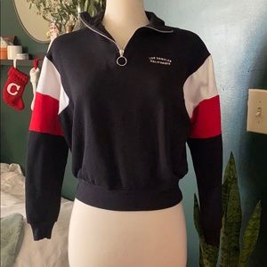 Color-block zip-up sweater